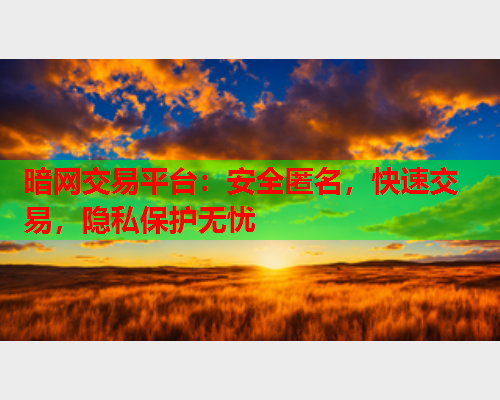 暗网交易平台：安全匿名，快速交易，隐私保护无忧